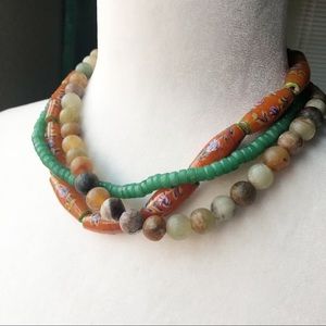 Layered Chunk Mixed Bead and Stone Choker Necklace